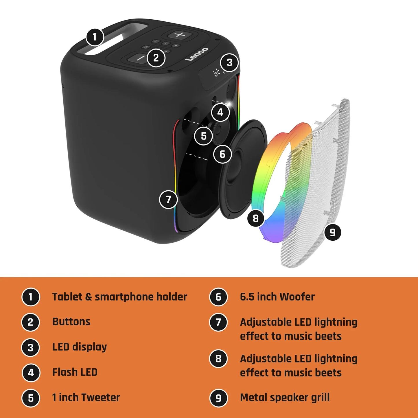 Lenco PA-100 - Party speaker with lights and wireless mic