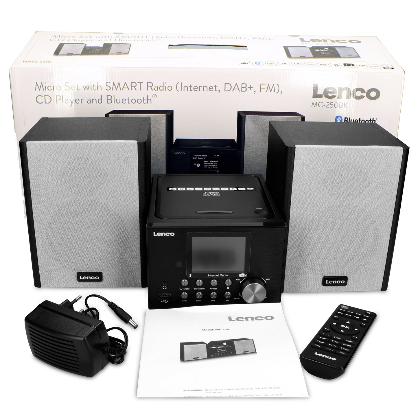 LENCO MC-250BK UK - Micro set with Smart Radio, CD/USB player, internet, DAB+, Bluetooth® - Black