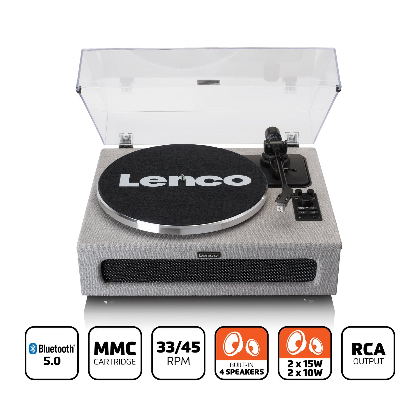 LENCO LS-440GY - Turntable with 4 built-in speakers - Fabric